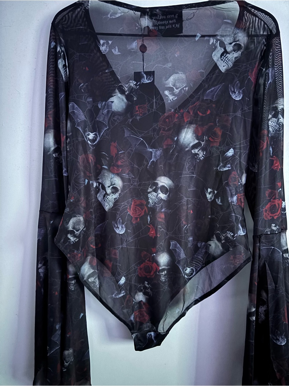 Killstar Black & Red Skull Rose Lace-Up Mesh Bodysuit - Picture 2 of 9